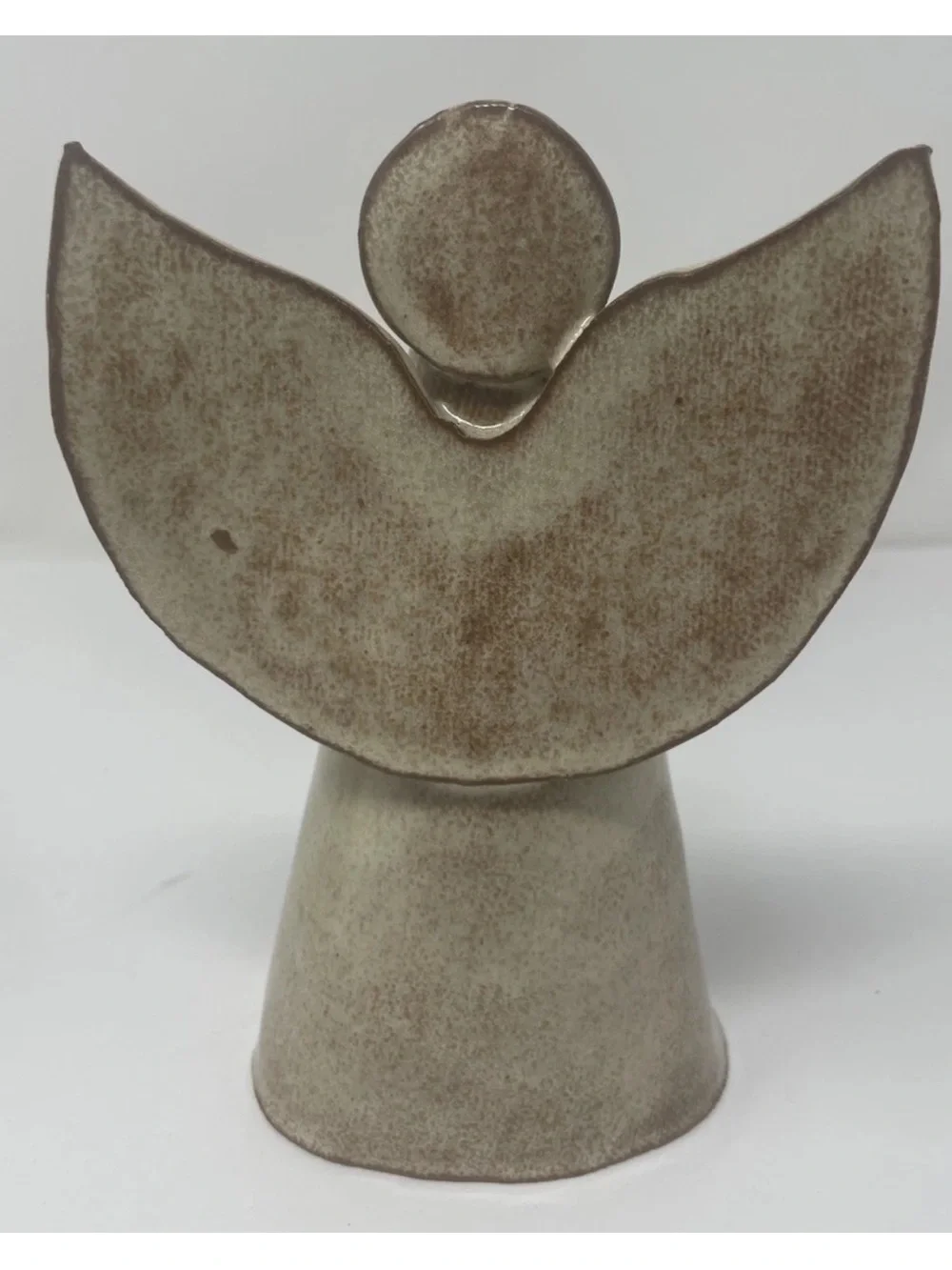 Pair Handmade Studio Pottery Ceramic Angels Folk Art Shell Detail Rustic Decor